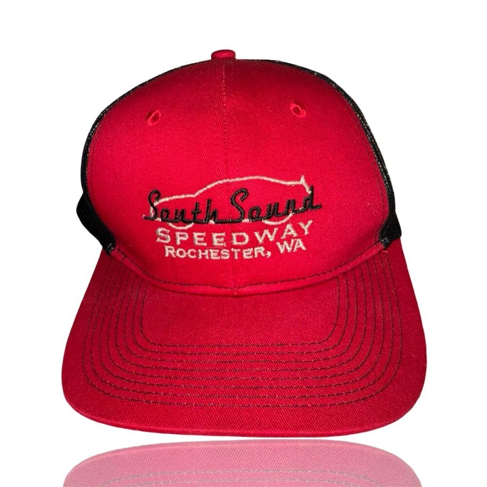 Vintage South Sound Speedway Red Mesh Trucker Hat Cap Auto Racing